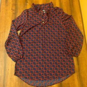 Mud Pie NWT blouse women’s medium navy red gold button ruffle top long sleeve